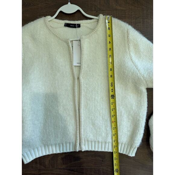 Mango CONTRAST TRIMS CARDIGAN Alpaca-blend Ivory Hook Women’s XXL NEW - Picture 6 of 7